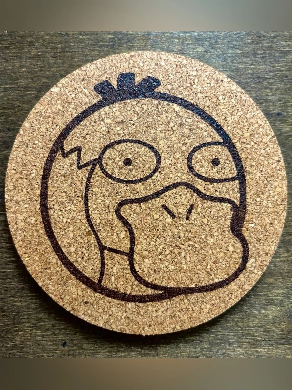Pokemon Psyduck Face Laser Engraved Cork Coaster